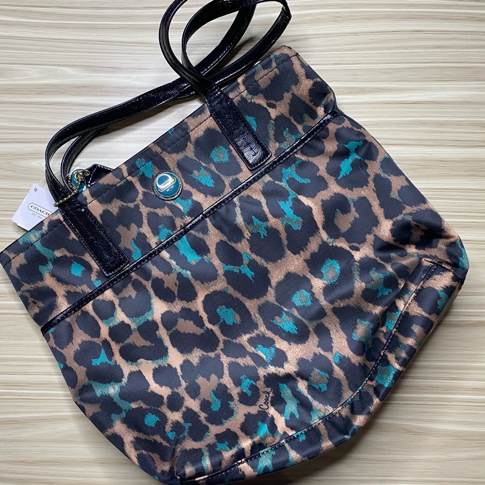 Brand New with tag Coach Leopard Teal tote